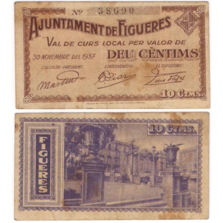 Figueres. 1937. 10 Céntimos (BC+) Manchas
