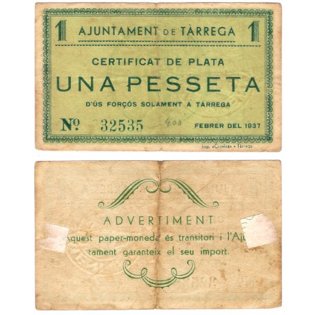 Tarrega. 1937. 1 Peseta (MBC-)