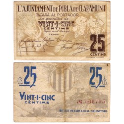 Pobla de Claramunt. 1937. 25 Céntimos (MBC-)