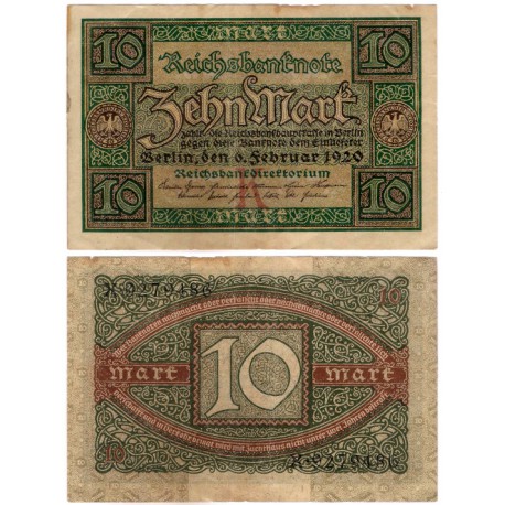 (67a) Imperio Aleman (Weimar). 1920. 10 Mark (MBC) Leves roturas margen superior