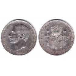 Alfonso XII. 1884*(18-84). 5 Pesetas (EBC) (Plata) Ceca de Madrid MS-M