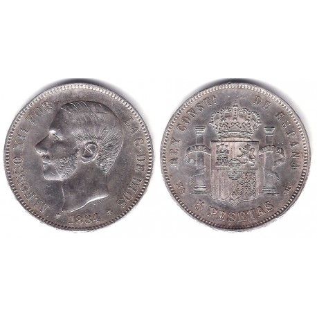 Alfonso XII. 1884*(18-84). 5 Pesetas (EBC) (Plata) Ceca de Madrid MS-M