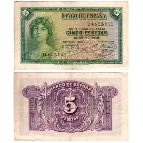 España. 1935. 5 Pesetas (MBC-) Serie D