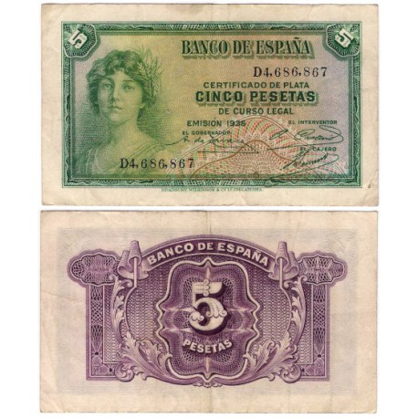 España. 1935. 5 Pesetas (MBC-) Serie D
