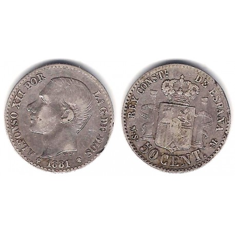 Alfonso XII. 1881*(8-1). 50 Céntimos (BC) (Plata) Ceca de Madrid MS-M