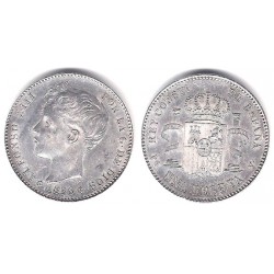 Alfonso XIII. 1896*(18-96). 1 Peseta (SC-) (Plata) Ceca de Madrid PG-V
