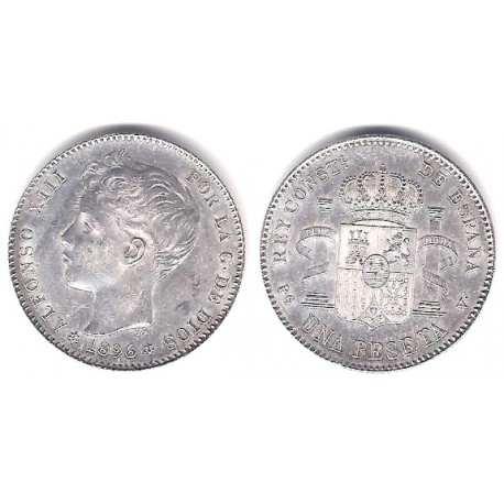 Alfonso XIII. 1896*(18-96). 1 Peseta (SC-) (Plata) Ceca de Madrid PG-V