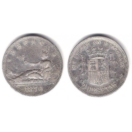 Gobierno Provisional. 1870*(18-74). 2 Pesetas (BC+) (Plata) Ceca de Madrid DE-M