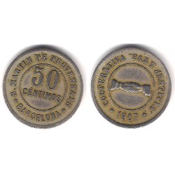 Cooperativa Paz y Justicia. San Martin de Provensals. 1907. 50 Céntimos (MBC)