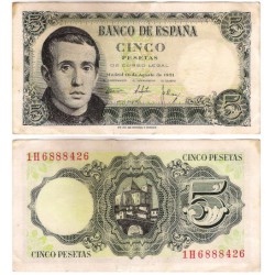 Estado Español. 1951. 5 Pesetas (MBC) Serie 1H. Manchas