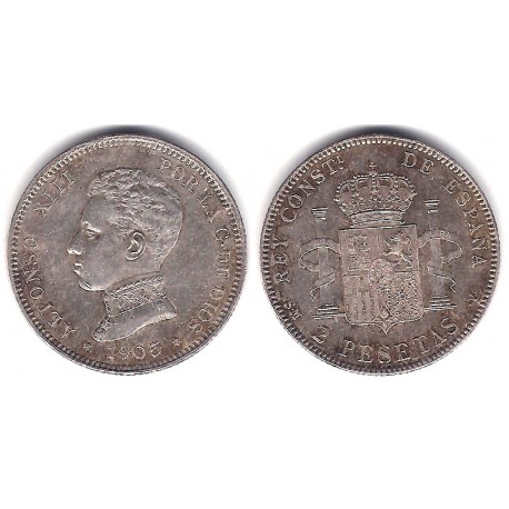 Alfonso XIII. 1905*(19-05). 2 Pesetas (EBC) (Plata)  Ceca de Madrid SM-V