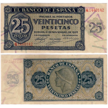 Estado Español. 1936. 25 Pesetas (EBC+) Serie Q