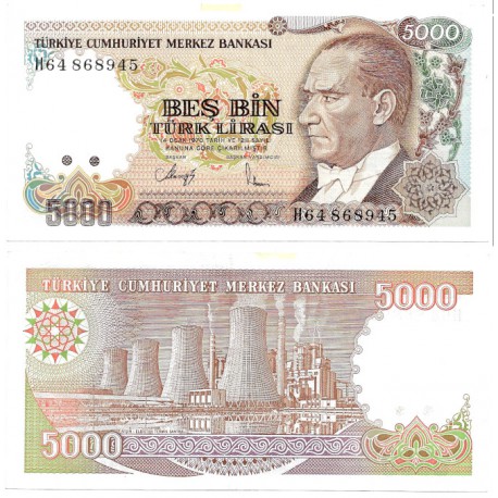 (198) Turquía. 1970. 5000 Lira (EBC) Mancha Adhesivo