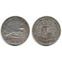 Gobierno Provisional. 1870*(18-73). 2 Pesetas (MBC) (Plata) Ceca de Madrid DE-M