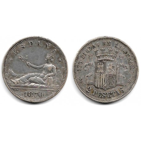 Gobierno Provisional. 1870*(18-73). 2 Pesetas (MBC) (Plata) Ceca de Madrid DE-M