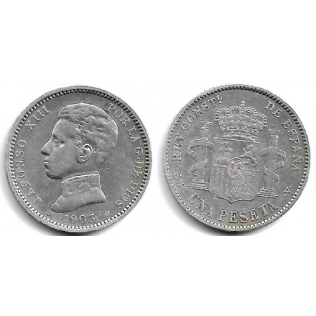 Alfonso XIII. 1903*(19-03). 1 Peseta (MBC-) (Plata) Ceca de Madrid SM-V