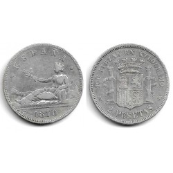 Gobierno Provisional. 1870*(18-74). 2 Pesetas (MBC-) (Plata) Ceca de Madrid DE-M