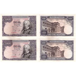 España. 1976. 5000 Pesetas (x2) (MBC+) Serie I. Pareja correlativa