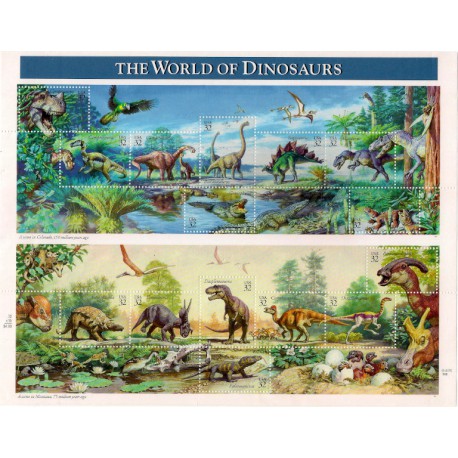 Estados Unidos de América. 1996. Hoja Conmemorativa (Nuevo) The World of Dinosaurs