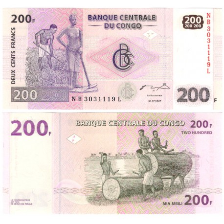 (99a) Congo. 2007. 200 Francs (SC)