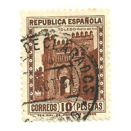 (675) 1932. 10 Pesetas. Monumentos. Puerta del Sol, Toledo (Usado)