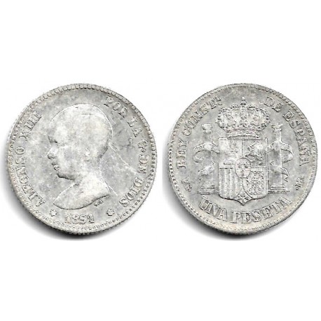 Alfonso XIII. 1891*(---91). 1 Peseta (BC) (Plata) Ceca de Madrid PG-M
