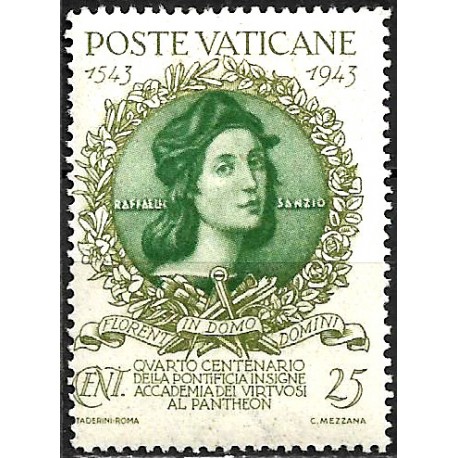 Ciudad del Vaticano. 1944. 25 Centesimi (Nuevo, con fijasellos) Raffaello Sanzio