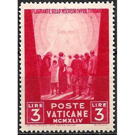 Ciudad del Vaticano. 1944. 3 Lira (Nuevo, con fijasellos) A favor de los prisioneros