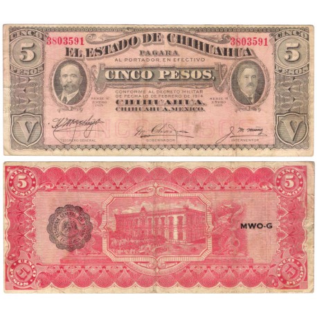 (S532a) Estados Unidos Mexicanos (Estado de Chihuahua). 1915. 5 Pesos (MBC)