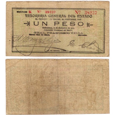 (S553) Estados Unidos Mexicanos (Chihuahua). 1913. 1 Peso (BC)