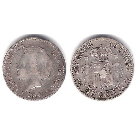 Alfonso XIII. 1894*(9-4). 50 Céntimos (BC) (Plata) Ceca de Madrid PG-V