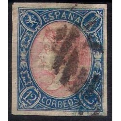(70) 1865. 12 Cuartos. Isabel II (Usado, con rotura)