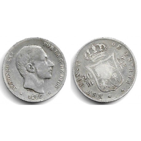 Alfonso XII. 1885. 20 Centavos de Peso (BC+/BC) (Plata) Ceca de Manila