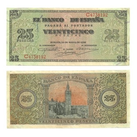 [1938] Billete de 25 Pesetas (EBC). Serie C.