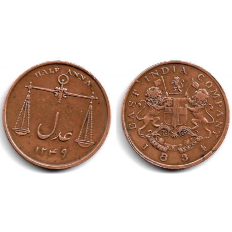 (253) India Británica. 1834. Half Anna (MBC+)