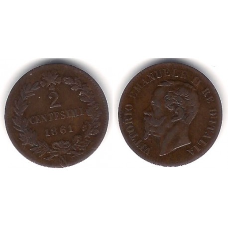 (2.2) Italia. 1861N. 2 Centesimi (MBC+)