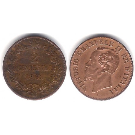 (2.1) Italia. 1861M. 2 Centesimi (BC+)