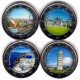 Europa. Sin Fecha. 2 Euro (x4) (SC) Parc Güell, Torre di Pisa, Reichstag Berlin, Santorini