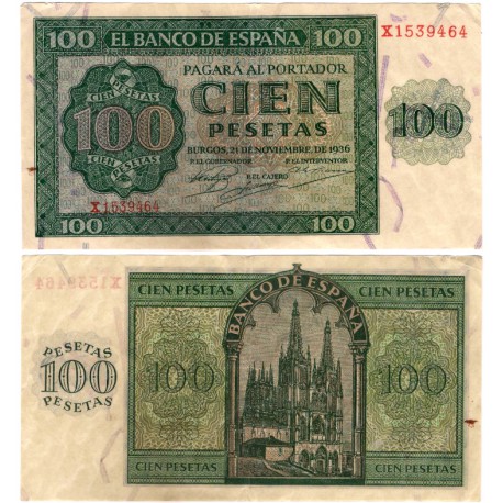 Estado Español. 1936. 100 Pesetas (MBC/MBC+) Serie X