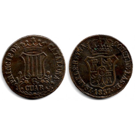 Isabel II. 1837. 6 Cuartos (MBC) Ceca de Cataluña