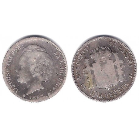 Alfonso XIII. 1893*(-----). 1 Peseta (BC) (Plata) Ceca de Madrid PG-L