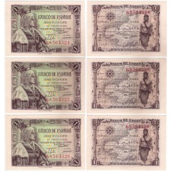 Estado Español. 1945. 1 Peseta (SC) Serie G. Trío Correlativo