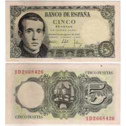 Estado Español. 1951. 5 Pesetas (EBC) Serie 1D. Manchas