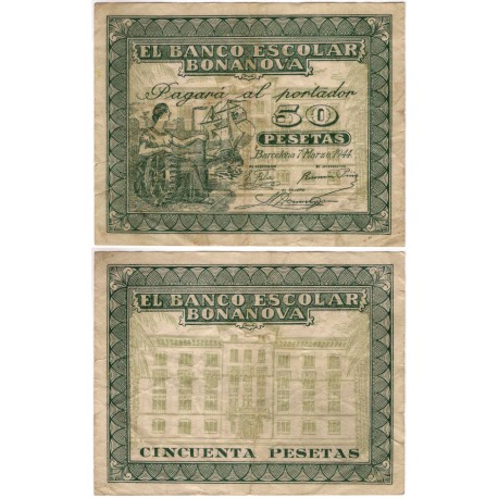 Banco Escolar Bonanova. 1944. 50 Pesetas (BC) Roturas