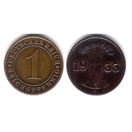 (37) Imperio Alemán (Weimar). 1933(A). 1 Pfennig (MBC)