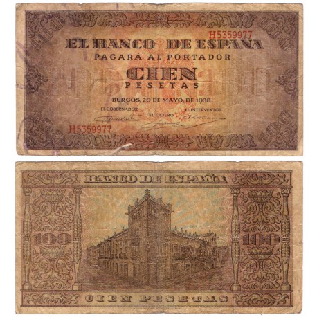 Estado Español. 1938. 100 Pesetas (BC+) Leves roturas en márgenes