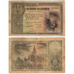 Estado Español. 1940. 500 Pesetas (BC+) Sin Serie. Pequeño agujero