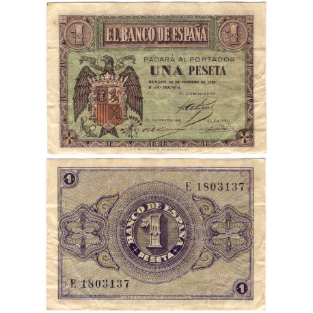 Estado Español. 1938. 1 Peseta (BC+) Serie E. Febrero