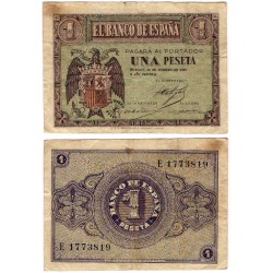 Estado Español. 1938. 1 Peseta (BC+) Serie E. Febrero. Manchas