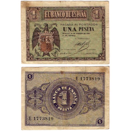 Estado Español. 1938. 1 Peseta (BC+) Serie E. Febrero. Manchas
